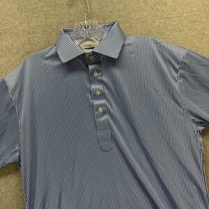 Collars & Co Dress Collar Polo Shirt Mens M Blue Striped Performance Stretch